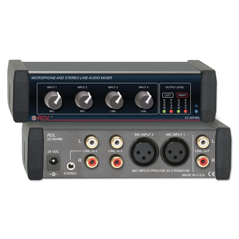 RDL EZ-MX4ML Mic and Stereo Line Audio Mixer - 4X1